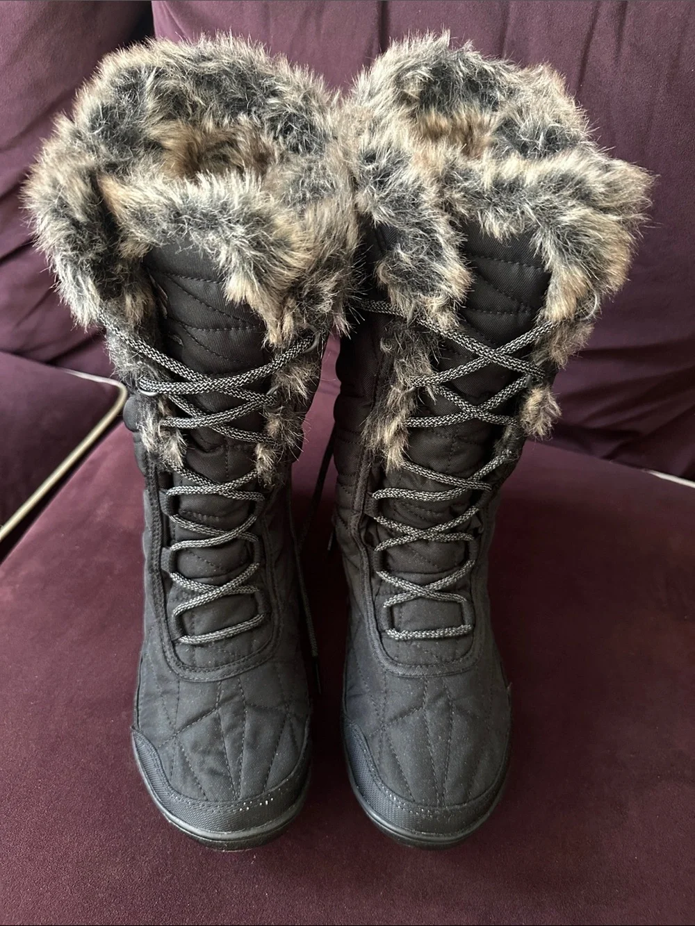 Columbia Black Faux-Fur Trim Winter Boots